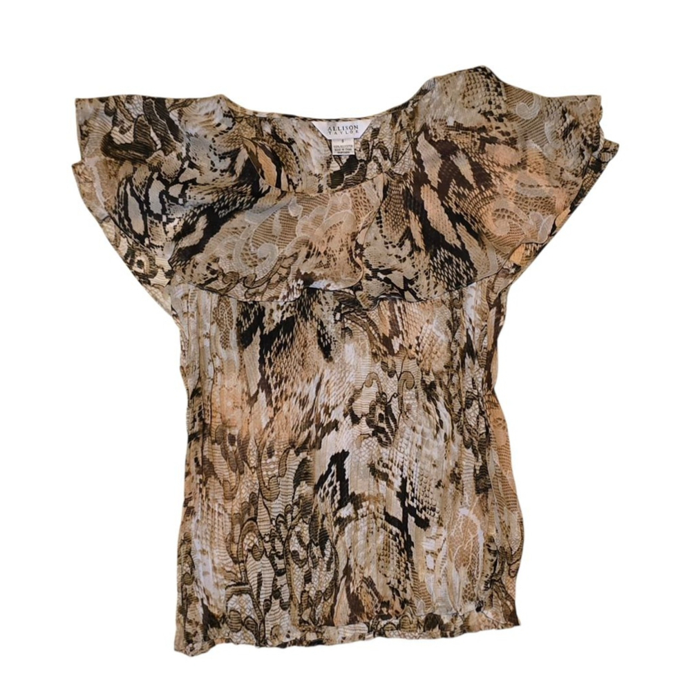 ALLISON TAYLOR Women's Brown Black Snake‎ Print Blouse S